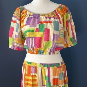 "AndTheWhy" skirt set, size S- peasant midriff & flounce skirt, Stunning bright